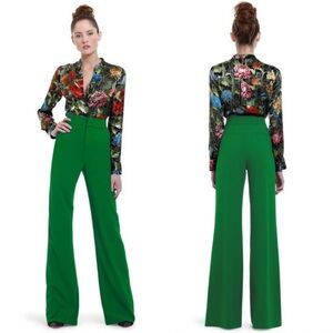 Alice + Olivia Dylan Wide Leg Trousers Pants Juniper Green Size 0